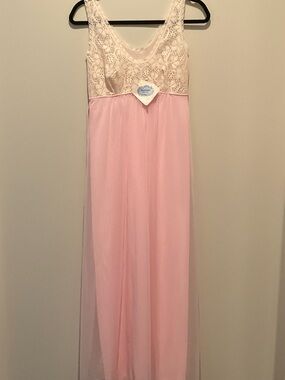Sheer Lace-Top Long Nightgown in Light Pink